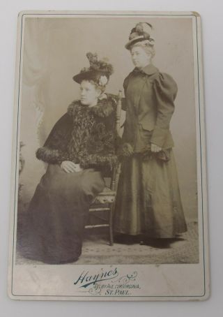Two Young Ladies Wearing Ornate Hats Cabinet Photograph Haynes St Paul Va 1898