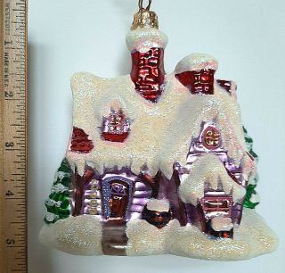 Christopher Radko Ornament Gingerbread House Purple Red Glittered Snow Poland