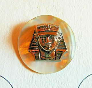Vintage Mop Shell Button With Applied Escutcheon (d) Brass Egyptian Large 1 3/4 "