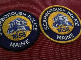2 Scarborough Maine Police Patch Gold & Black Border