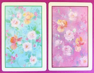 Pair Vintage Swap Cards.  Rose & Iris Design.  Pretty Pastel Florals.  Trump,  Hoyle