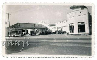 Big Cities Service Gas Station With Truck,  Cars,  Covered Gas Pumps Old Photo