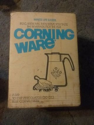 Vintage Corning Ware 10 Cup Stove Top Coffee Pot Blue Cornflower / P - 149