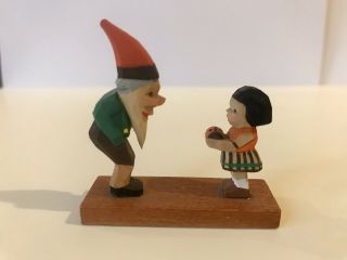 Vintage German Erzgebirge Carved Wood Gnome / Zwerg,  Girl & Ladybird