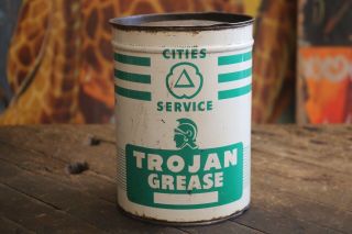 Vintage Cities Service Trojan Grease 5 Lb Can Full Sign Gas Station Gas Pump