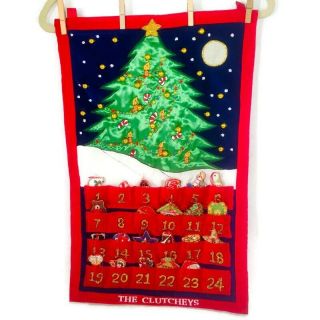 Vintage Advent Christmas Count Down Calendar Tree Ornaments Pockets 3d Jeweled