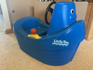 Vintage Little Tikes Tykes Child Size Blue Little Tug Boat Ride On Toy Horn Key
