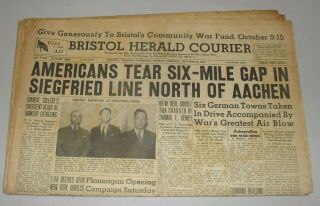 1944 Newspaper Americans Tear Six - Mile Gap In Siegfried Line North Of Aachen Ww2