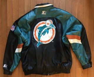 Vintage Starter Pro Line Mens Miami Dolphins Black Leather Jacket Size Xl