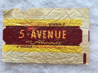 1950’s 5th Avenue Vintage Candy Bar Wrapper,  Luden’s Inc. ,  Reading,  Pa.
