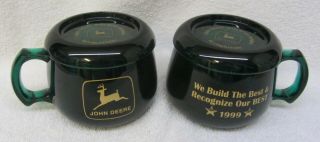 2 Vtg John Deere Recognition Coffee Cups Mugs W/ Covers 8000 Tractor Glasses Bar