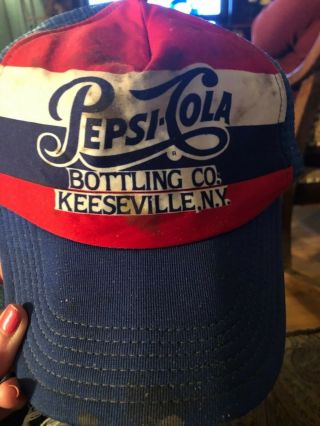 Vintage Pepsi Cola 1940s Logo Red White Blue 3 Stripe Mesh Trucker Snapback Hat