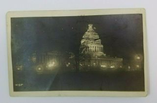 1917 Washington Dc Capitol Building Night Postcard Rppc Real Photo Walter Paige