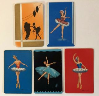 5 Vintage Playing Cards Pretty Ladies Ballerinas Clown