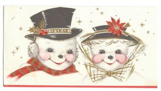 Vintage Sunshine Christmas Greeting Card Mr.  & Mrs.  Snowman Gc1