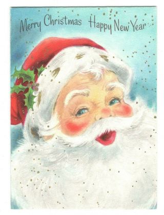 Vintage Hallmark Christmas Greeting Card Jolly Santa Claus Face 1950 