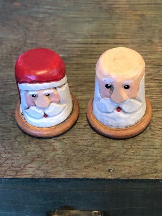 Thimbles 2 Wood Carved Santas