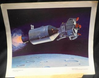 Vintage Apollo Nasa Spacecraft In Lunar Orbit Rockwell Space Division Art Poster