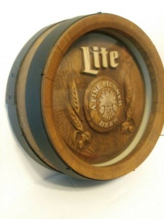 Vintage Miller Lite Beer Lighted Barrel Bar Sign