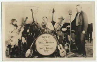 Kfvd The " Hal Roach Happy Go Lucky " Trio Band Los Angeles Ca 1930 Rppc Postcard