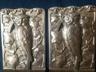 Art Deco Aesthetic Cast Iron OWL Bookends Signed & Numbered Bradley Hubbard? 3