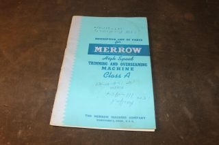Vintage Merrow Sewing Machine Company List Of Parts Book High Speed Class A