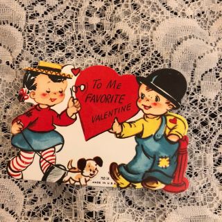 Vintage Greeting Card Valentine Cute Kids Boy Girl Doll
