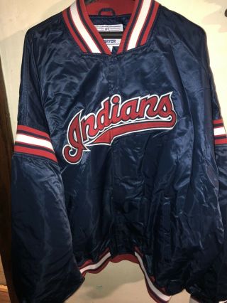 Vintage Starter Mlb Cleveland Indians Satin Bomber Jacket Men 