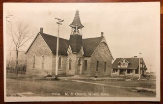M E Church Wilson Kans Kansas Rppc Zercher Book & Stationery