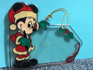 Disney Mickey Mouse Vintage Christmas Tree Ornament Acrylic Paint Santa Gift Tag