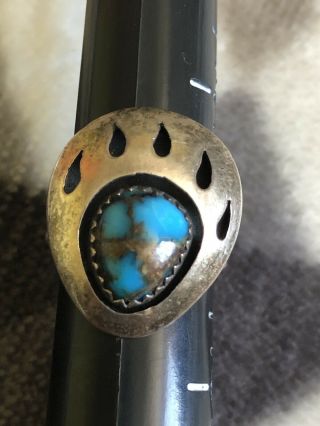 Dead Pawn Vtg Teddy Goodluck Shadow Box Bear Claw 925 Sterling Turquoise Ring 5