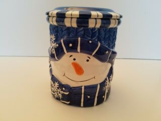 Ceramic Blue Snowman Cookie Jar Mrs Beasley 