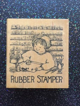 Vintage Rubber Stamp " Rubber Stamper " By Delafield Stamp Co.  2 X 2 1/4 "