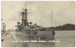 Uss Wyoming (bb - 32) U.  S.  Navy Battleship At Panama Canal Rppc Real Photo C.  1915