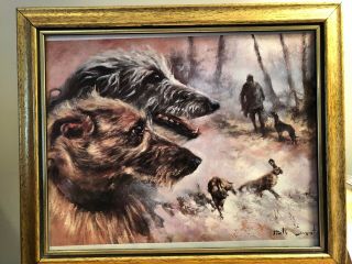 Irish Wolfhound Art Print - Two Wolfhounds Hunting Rabbits