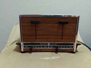 Vintage General Electric A7t128 4 - Slice Toaster Chrome And Wood Tone Classic