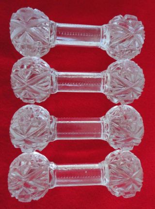 4 Vintage Cut Crystal Glass Knife Spoon Rest Barbell Design Star Cut Zipper Edge