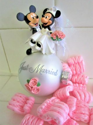 Disney Parks Wedding Mickey & Minnie Bride & Groom " Just Married " Ornament