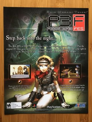 Shin Megami Tensei Persona 3 Fes Ps2 2008 Poster Ad Print Art Official Promo Rpg