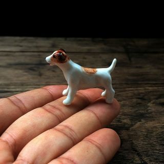 Cute Jack Russell Dog Figurine Ceramic Handmade Dollhouse Miniature Collectibles
