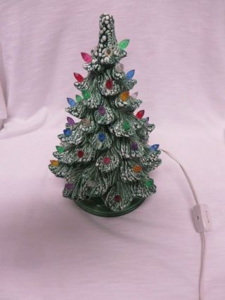 Vintage Green Ceramic Lighted Christmas Tree 12” Unusual Mold