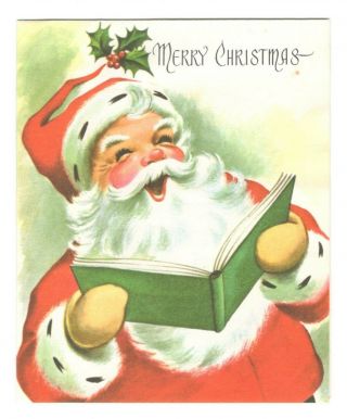 Vintage Brookline Christmas Greeting Card Caroling Santa Claus 1950 