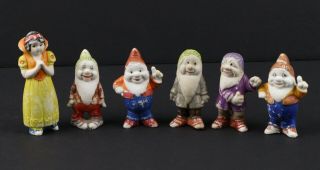 1938 Bisque Ware Disney Snow White & 5 Dwarves Figurines 2.  5 - 3.  5 Inches Japan