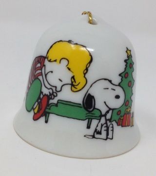 Vintage Snoopy & Schroeder Mini Bell Christmas Ornament Piano Tree Peanuts 1958