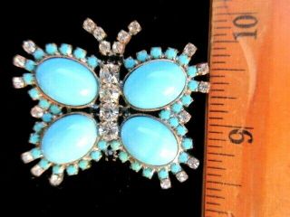 Czech Vintage Style Glass Rhinestone Button Outstanding Turquoise Butterfly