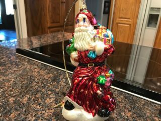 Radko Christmas Ornament; Santa With Bag Of Toys; Approx 9” Tall