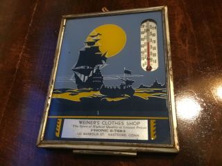 Vintage Advertising Thermometer Picture,  Tall Ship,  Weiner’s Clothes Shop,  Hartford