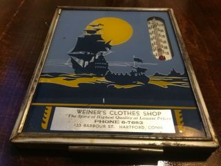 Vintage advertising thermometer picture,  tall ship,  Weiner’s Clothes Shop,  Hartford 2