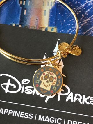 Disney Parks Alex And Ani Coco Sugar Skull Gold Charm Bangle Bracelet