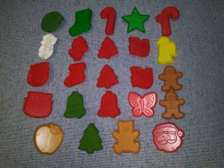 24 Vintage Hallmark Plastic Christmas Cookie Cutters Santa Snowman Angel Tree